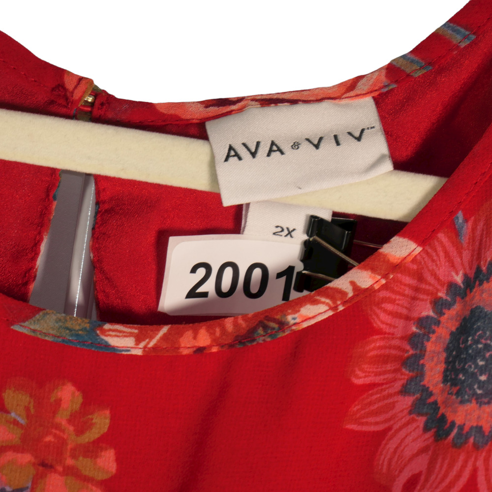 Ava & Viv Floral Dress Womens 2XL Red Mini Pleated Sheer Sleeve Cottagecore - Picture 7 of 7